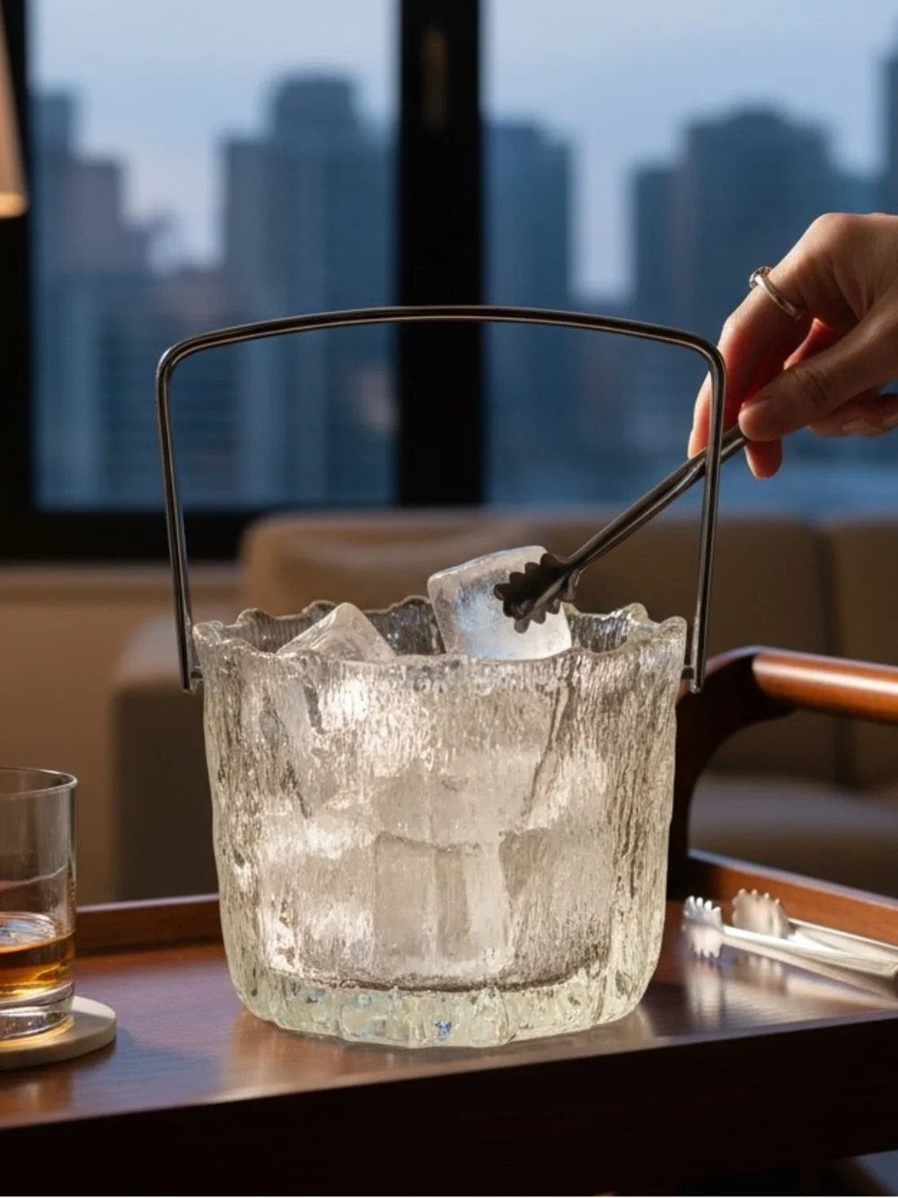 MCM Littala “Seita” Icicle Glass Ice Bucket by Tapio Wirkkala Chrome Handle